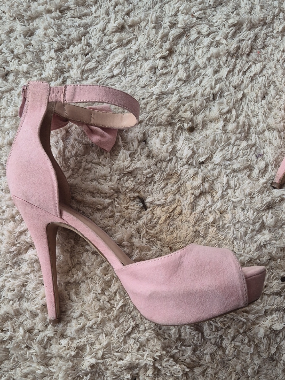 Dream Pairs Pink Suede Peep Toe Ankle Bow High Heels - Picture 3 of 5